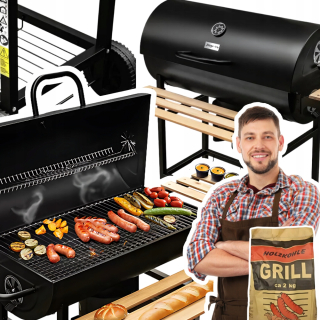 Záhradný gril na drevené uhlie Sudové stoly oceľový pevný rošt + 2KG UHLIA